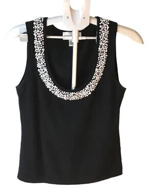 Bloomingdale’s 100% Cashmere Black with Beaded  Sweater Tank SZ M
